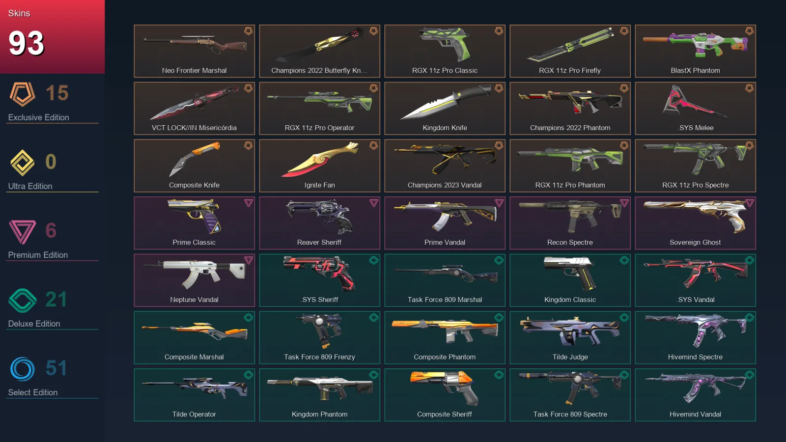 AP | Lv150 | Unranked | 93 Skin | 23 Agent | 105 Buddy — Champions 2022 Butterfly Knife