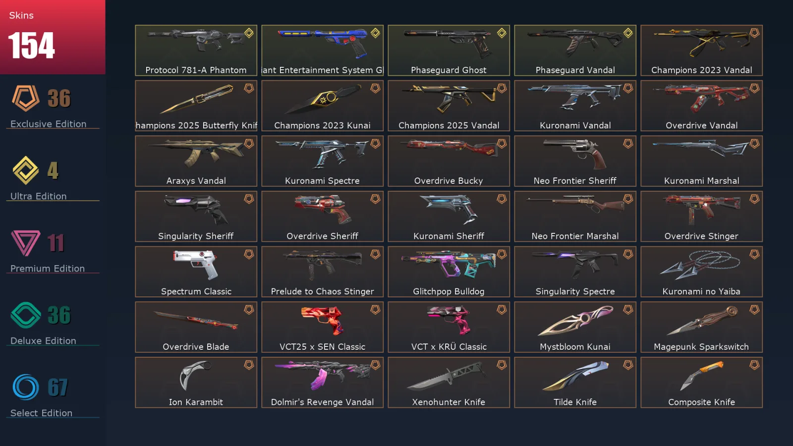 [Valorant] | EU | Level 317 | 28 Agents | 154 Skins