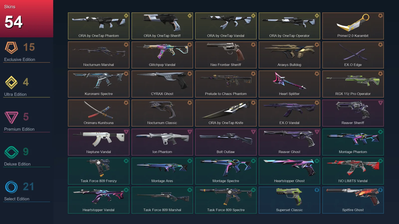 NA | Lv55 | Unranked | 54 Skin | 29 Agent | 39 Buddy