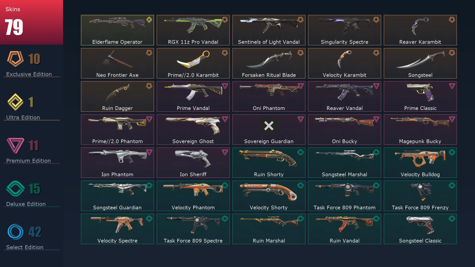 [Valorant] | EU | Level 166 | 26 Agents | 79 Skins
