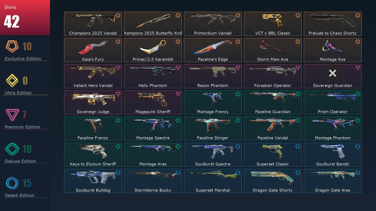 [Valorant] | EU | Level 91 | Ascendant 1 | 28 Agents | 42 Skins