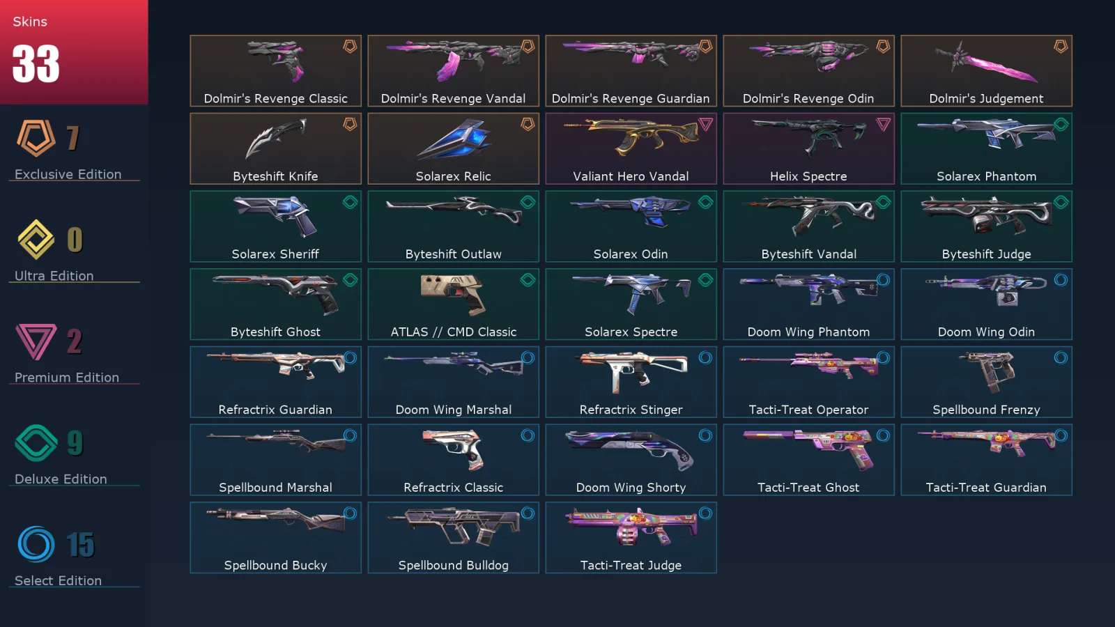 [Valorant] | EU | Level 80 | Gold 2 | 26 Agents | 33 Skins