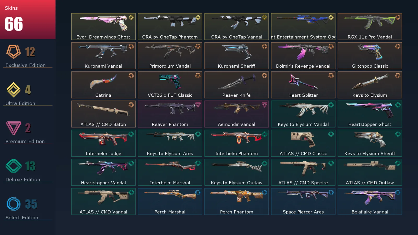 [Valorant] | EU | Level 117 | 27 Agents | 66 Skins