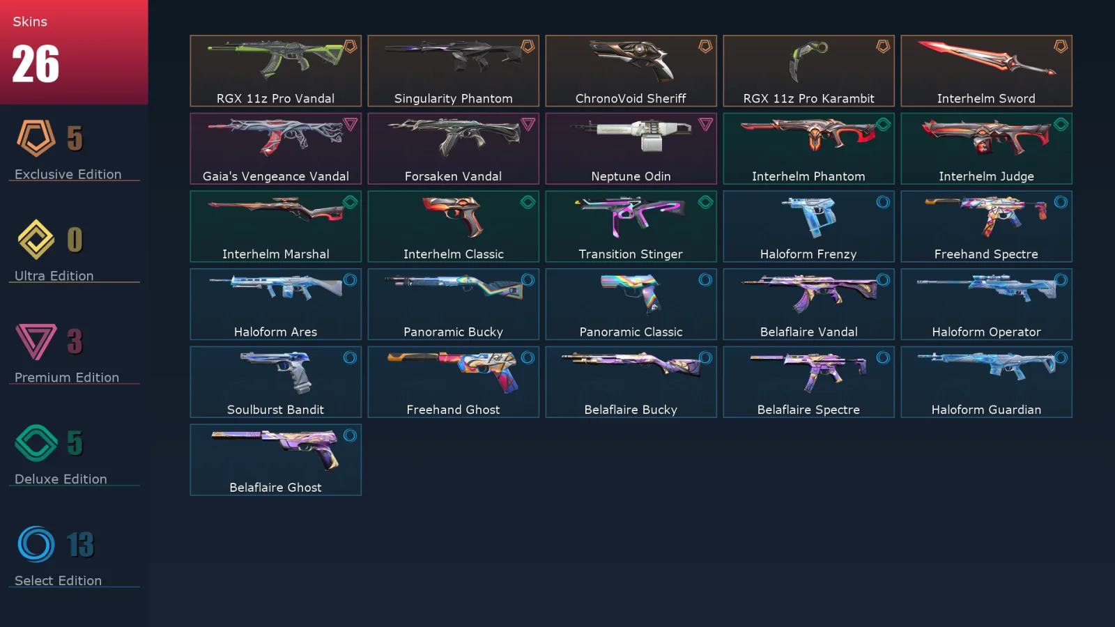 [Valorant] | EU | Level 72 | Platinum 1 | 24 Agents | 26 Skins