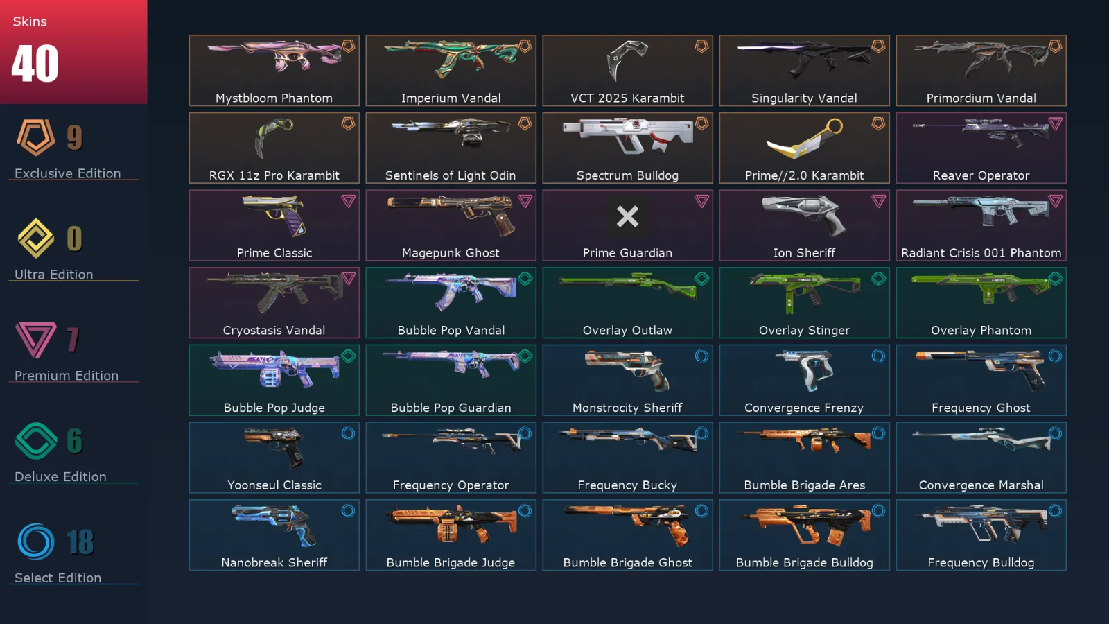 [Valorant] | EU | Level 107 | 28 Agents | 40 Skins