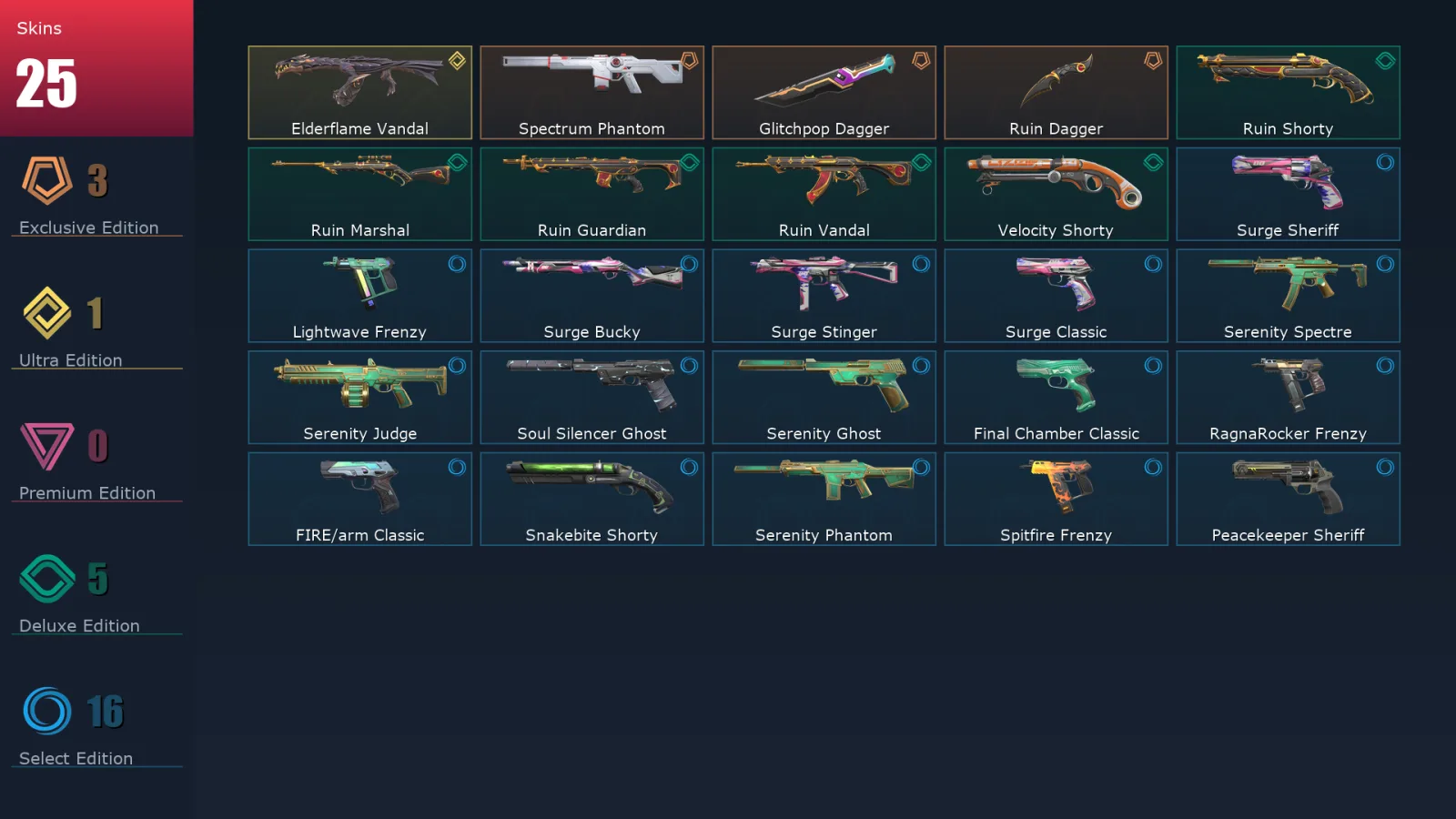 [Valorant] | EU | Level 134 | 22 Agents | 25 Skins
