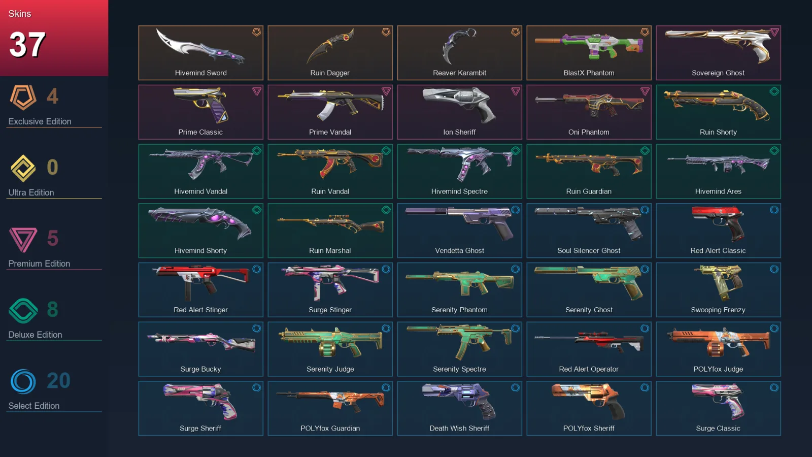 LA | Lv173 | Unranked | 37 Skin | 27 Agent | 82 Buddy