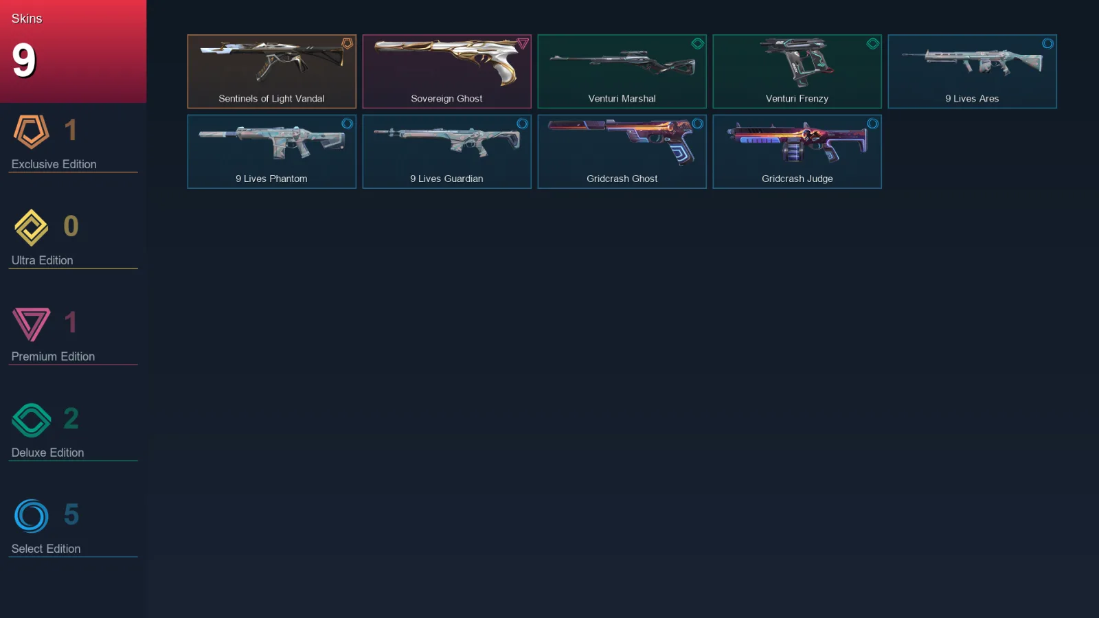 EU | Sentinels of Light Vandal | Sovereign Ghost | Venturi Marshal | Venturi Frenzy | 9 Skin | 8 Agent | 7 Buddy | Lv19