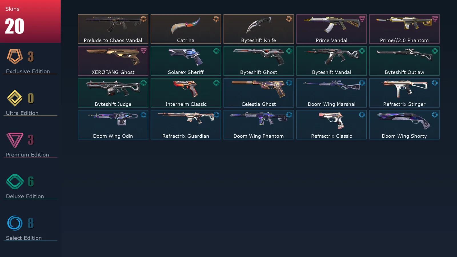 [Valorant] | EU | Level 84 | Platinum 1 | 27 Agents | 20 Skins