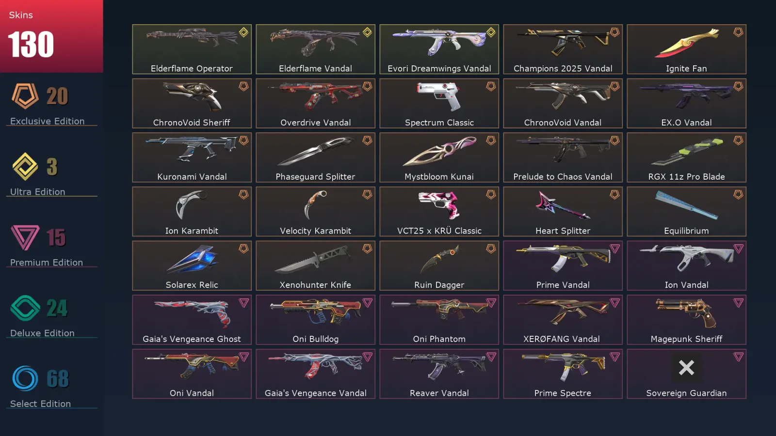 [Valorant] | EU | Level 500 | Ascendant 2 | 29 Agents | 130 Skins