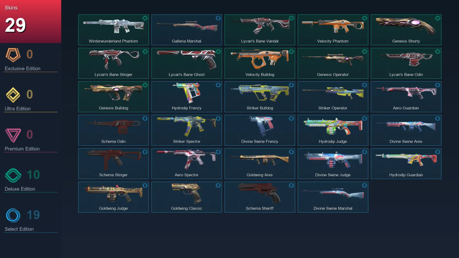 EU | Lv35 | Unranked | 29 Skin | 14 Agent | 24 Buddy