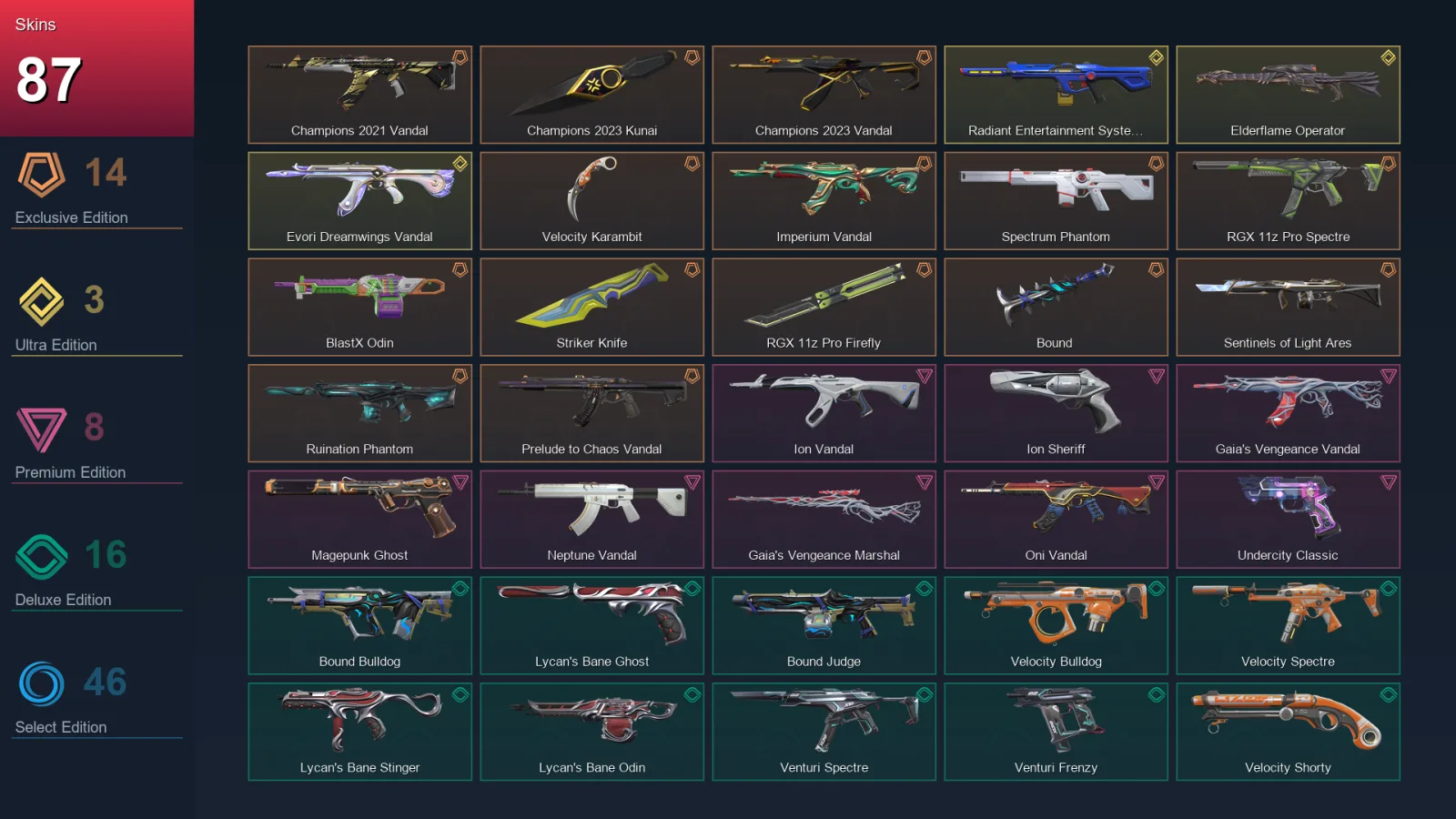 EU | Lv245 | Unranked | 87 Skin | 25 Agent | 132 Buddy