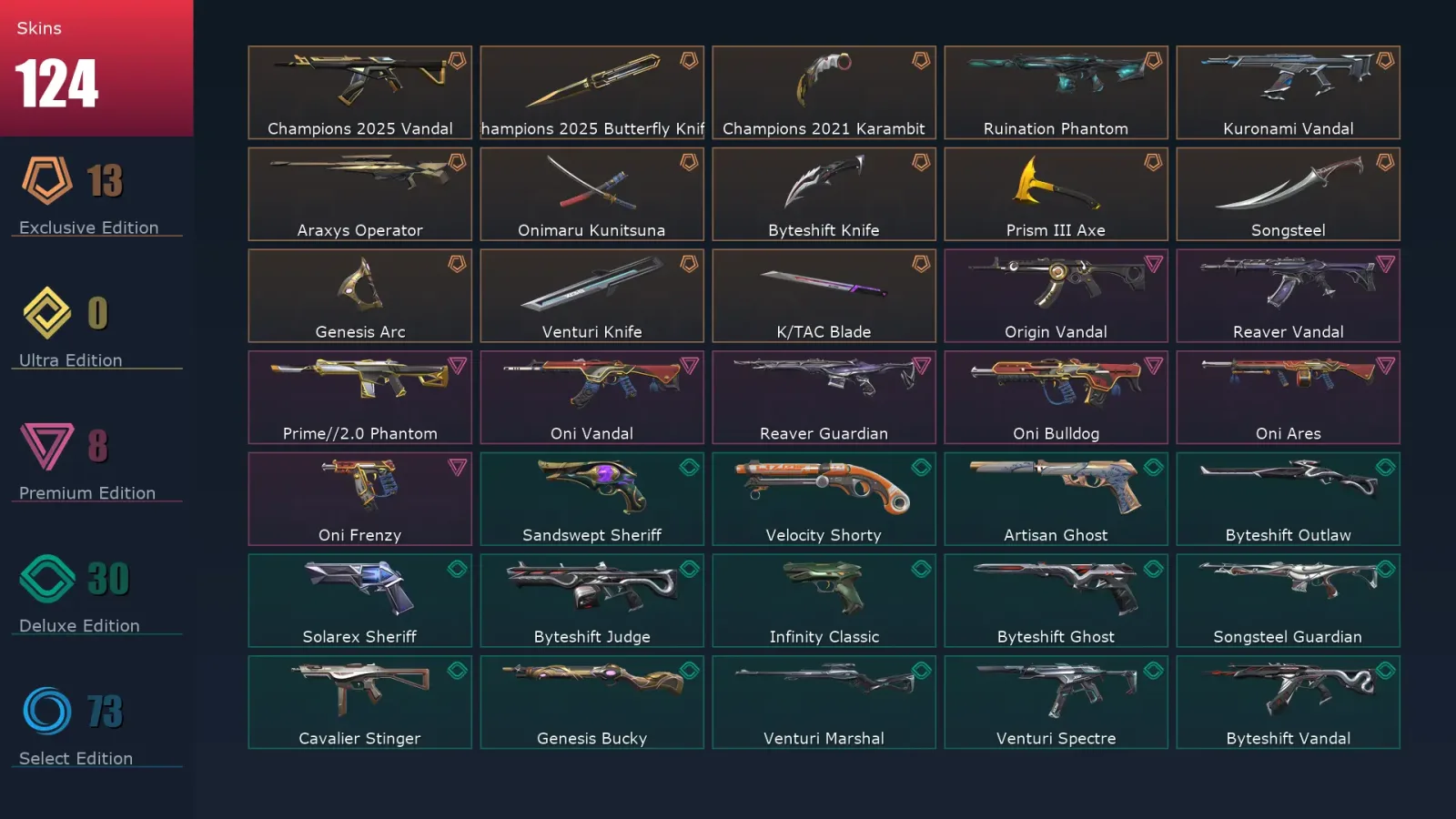 [Valorant] | EU | Level 393 | 28 Agents | 124 Skins