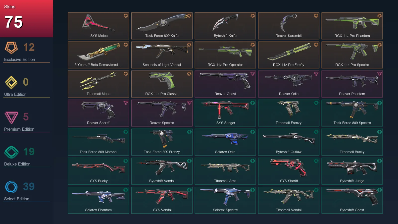 EU | Lv174 | Unranked | 75 Skin | 28 Agent | 93 Buddy