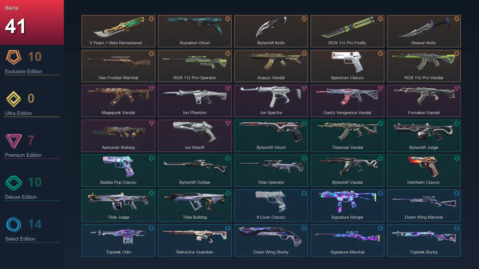 EU | Lv133 | Unranked | 41 Skin | 28 Agent | 67 Buddy