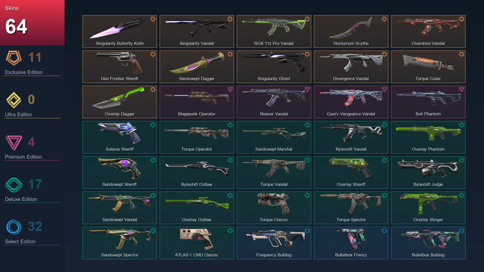 EU | Lv174 | Unranked | 64 Skin | 28 Agent | 86 Buddy