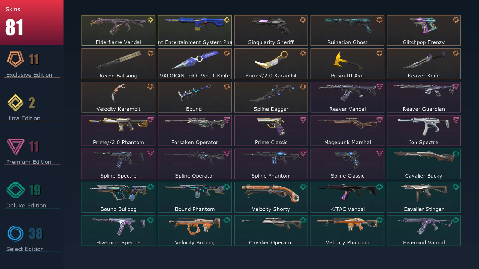 [Valorant] | EU | Level 107 | 24 Agents | 81 Skins