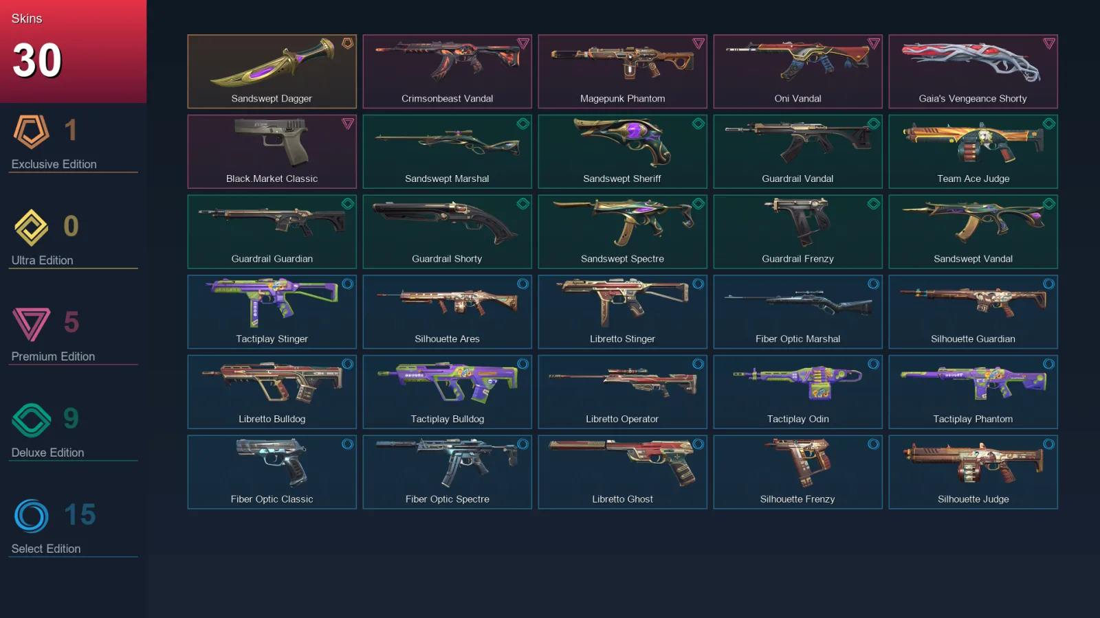 AP | Lv44 | Unranked | 30 Skin | 13 Agent | 26 Buddy