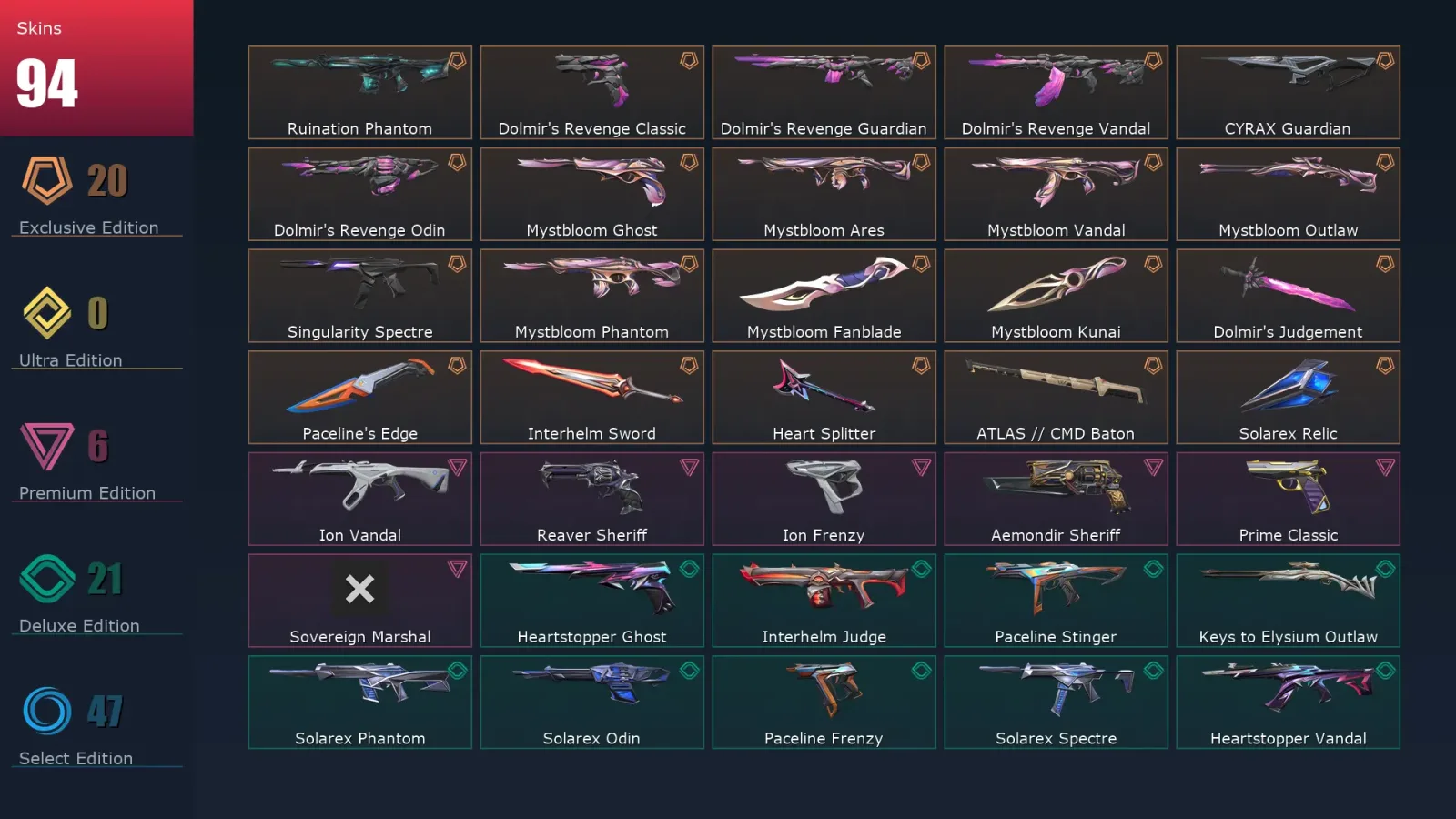 [Valorant] | EU | Level 100 | Gold 2 | 29 Agents | 94 Skins — Valorant account
