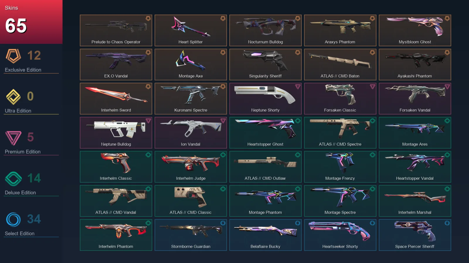 AP | Lv164 | Unranked | 65 Skin | 28 Agent | 78 Buddy — Valorant account