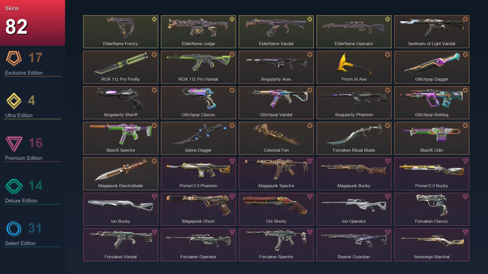 AP | Lv82 | Unranked | 82 Skin | 25 Agent | 65 Buddy