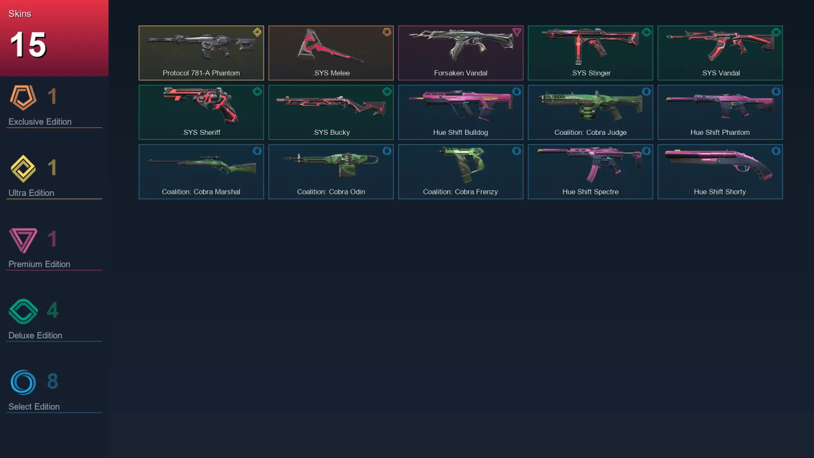 AP | Lv49 | Unranked | 15 Skin | 13 Agent | 18 Buddy