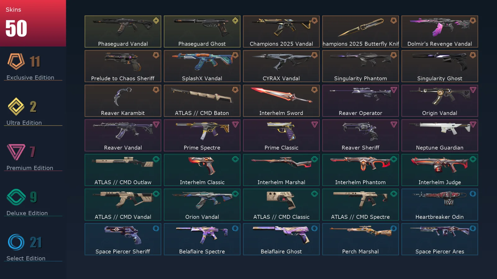 [Valorant] | EU | Level 42 | 16 Agents | 50 Skins
