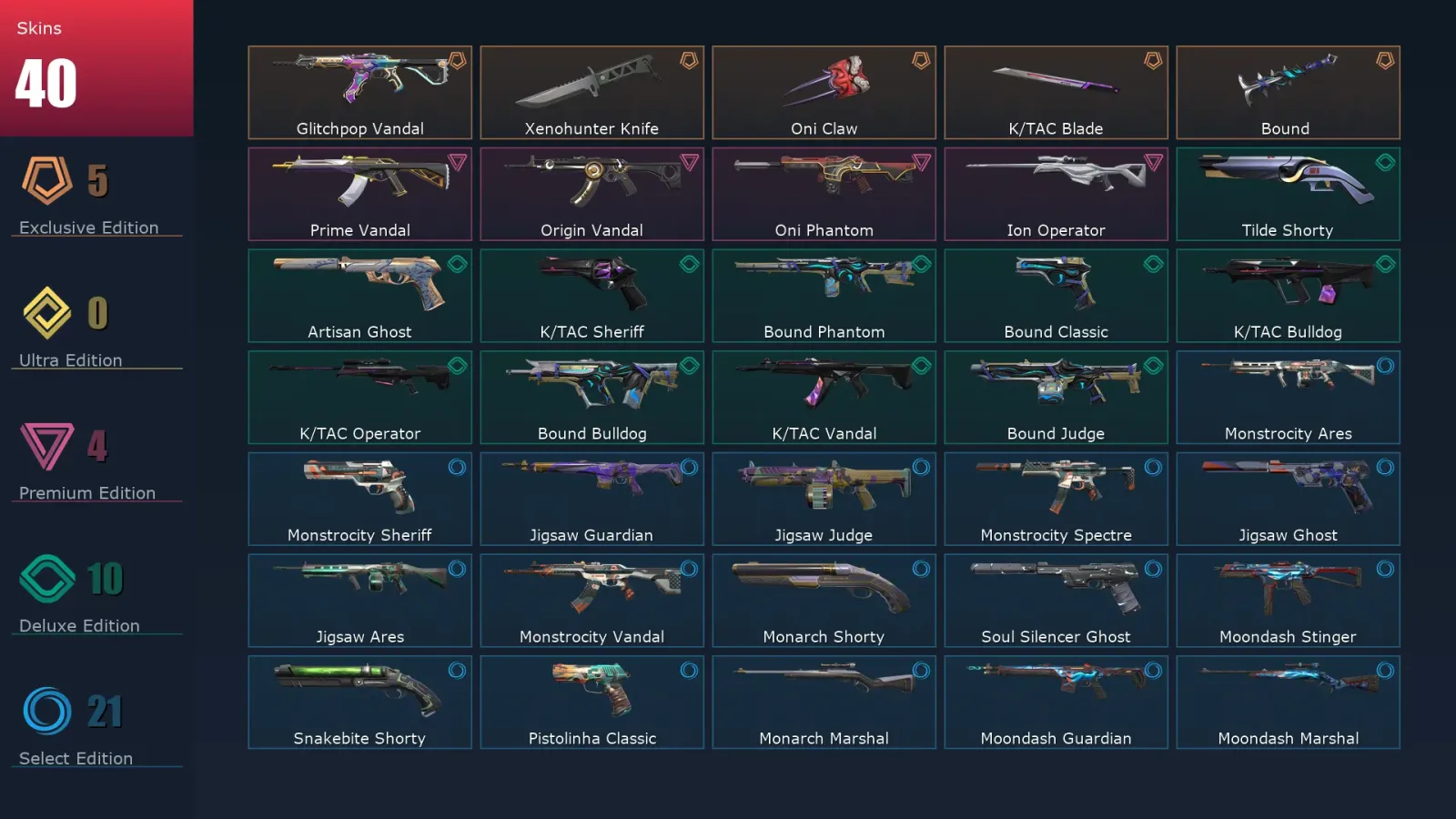 [Valorant] | EU | Level 178 | Gold 2 | 25 Agents | 40 Skins — Gold Valorant