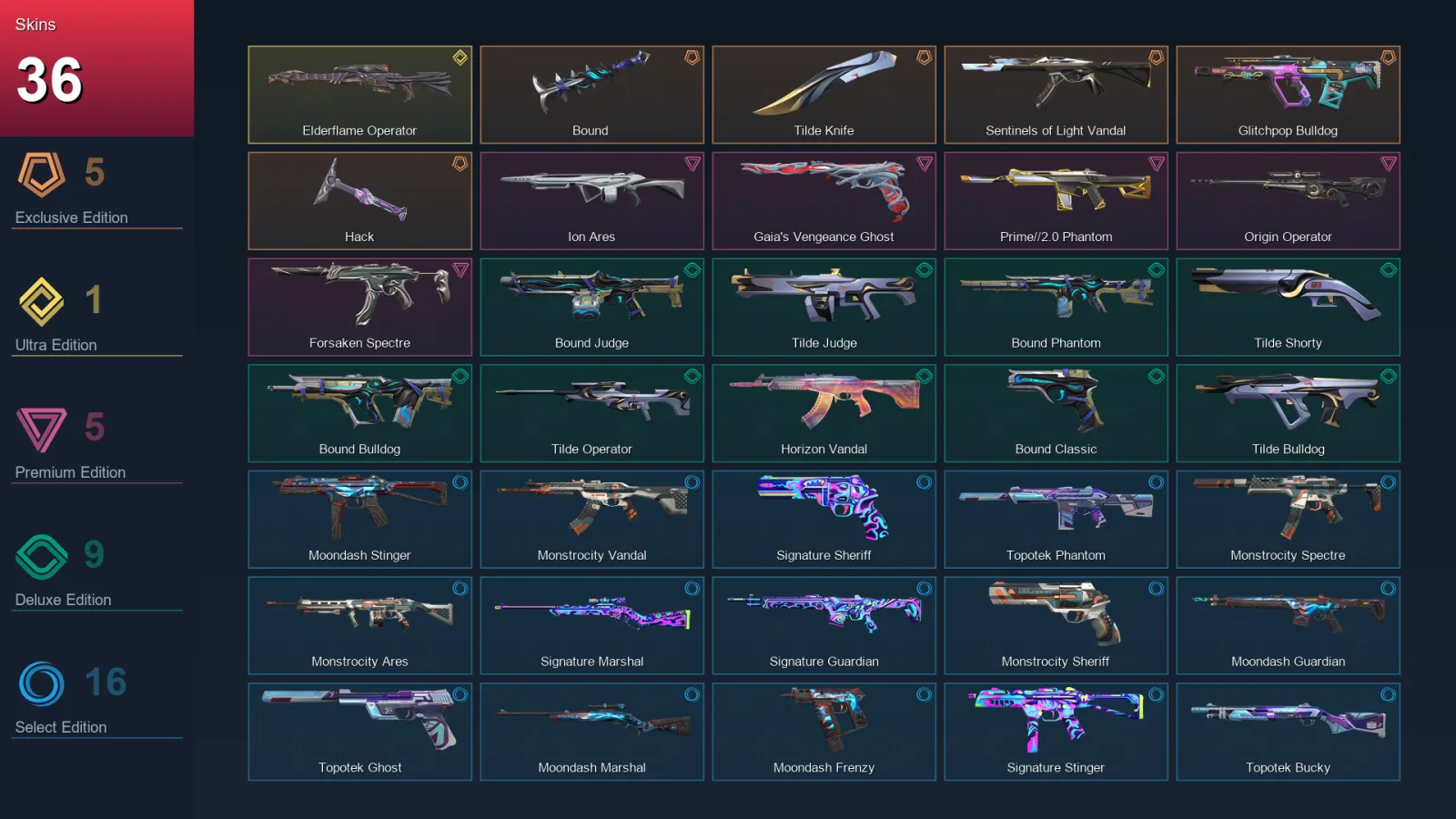 AP | Lv58 | Unranked | 36 Skin | 19 Agent | 26 Buddy
