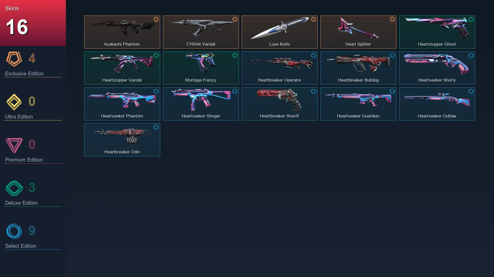 EU | Ayakashi Phantom | CYRAX Vandal | Luxe Knife | Heart Splitter | 16 Skin | 17 Agent | 29 Buddy | Lv53