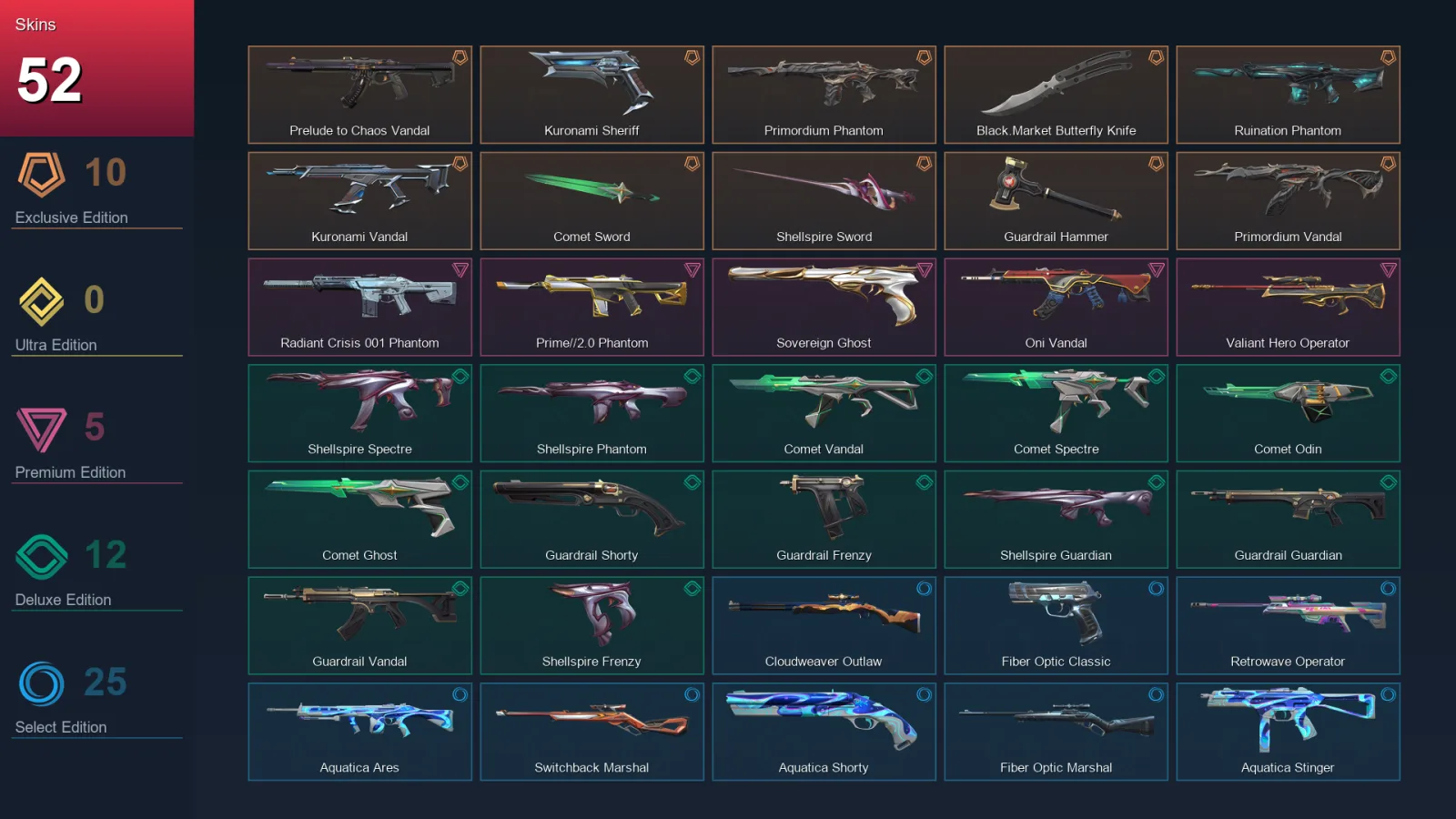 AP | Lv144 | Unranked | 52 Skin | 27 Agent | 50 Buddy