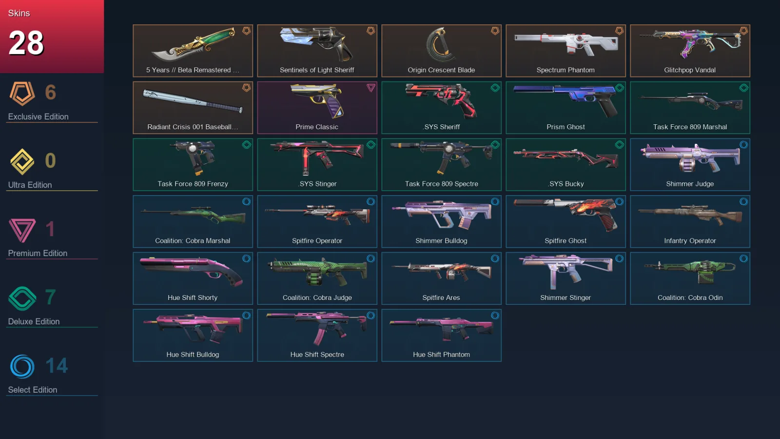 AP | Lv43 | Unranked | 28 Skin | 15 Agent | 23 Buddy — Hue Shift Shorty