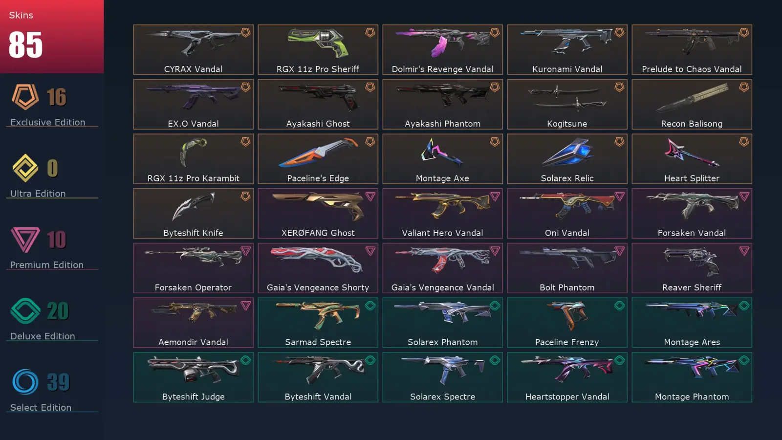 [Valorant] | EU | Level 170 | Ascendant 1 | 29 Agents | 85 Skins — Valorant account