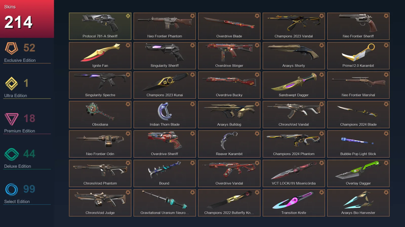 EU | Lv315 | Unranked | 214 Skin | 27 Agent | 187 Buddy — Valorant account