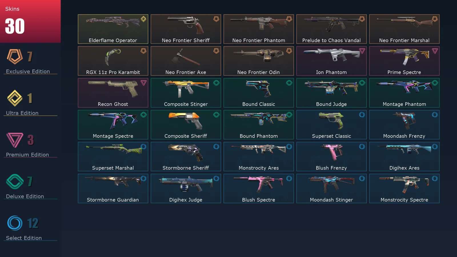 [Valorant] | EU | Level 24 | 10 Agents | 30 Skins