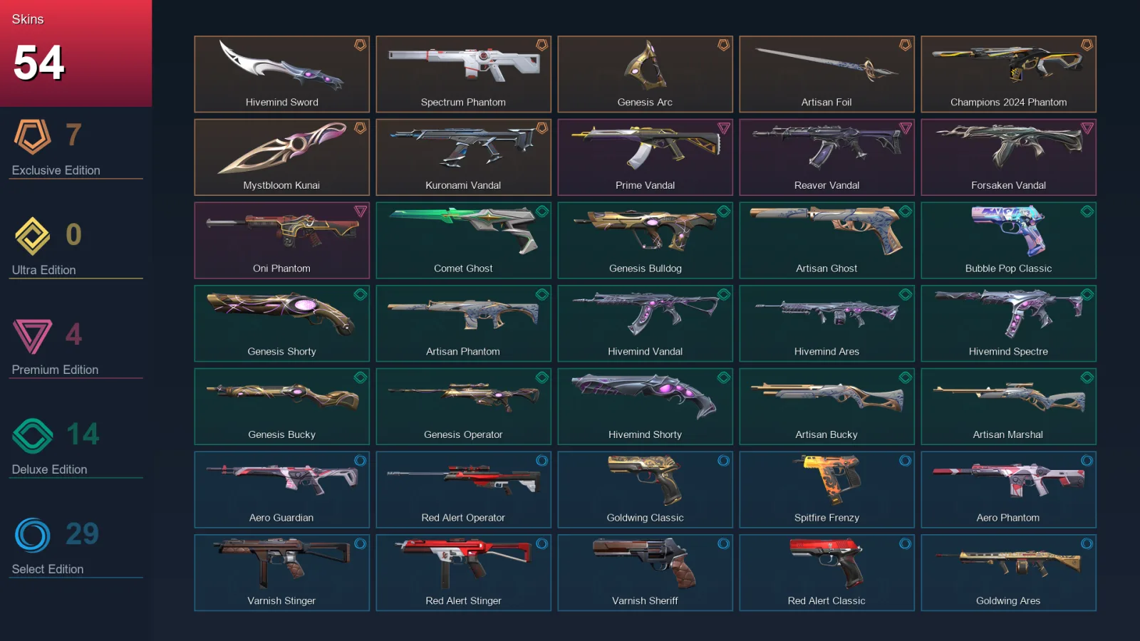 AP | Lv178 | Unranked | 54 Skin | 26 Agent | 86 Buddy
