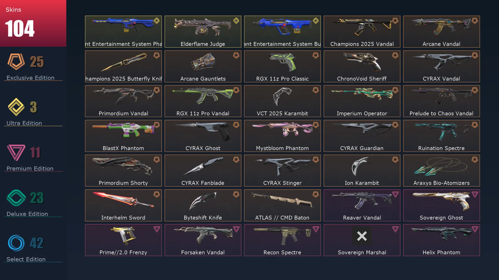 [Valorant] | EU | Level 104 | 28 Agents | 104 Skins