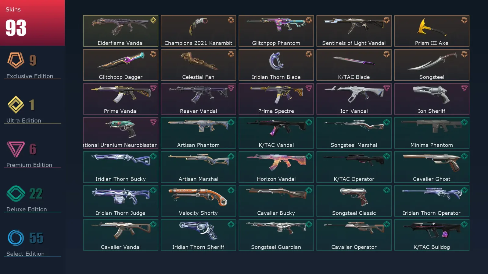 [Valorant] | EU | Level 213 | 20 Agents | 93 Skins