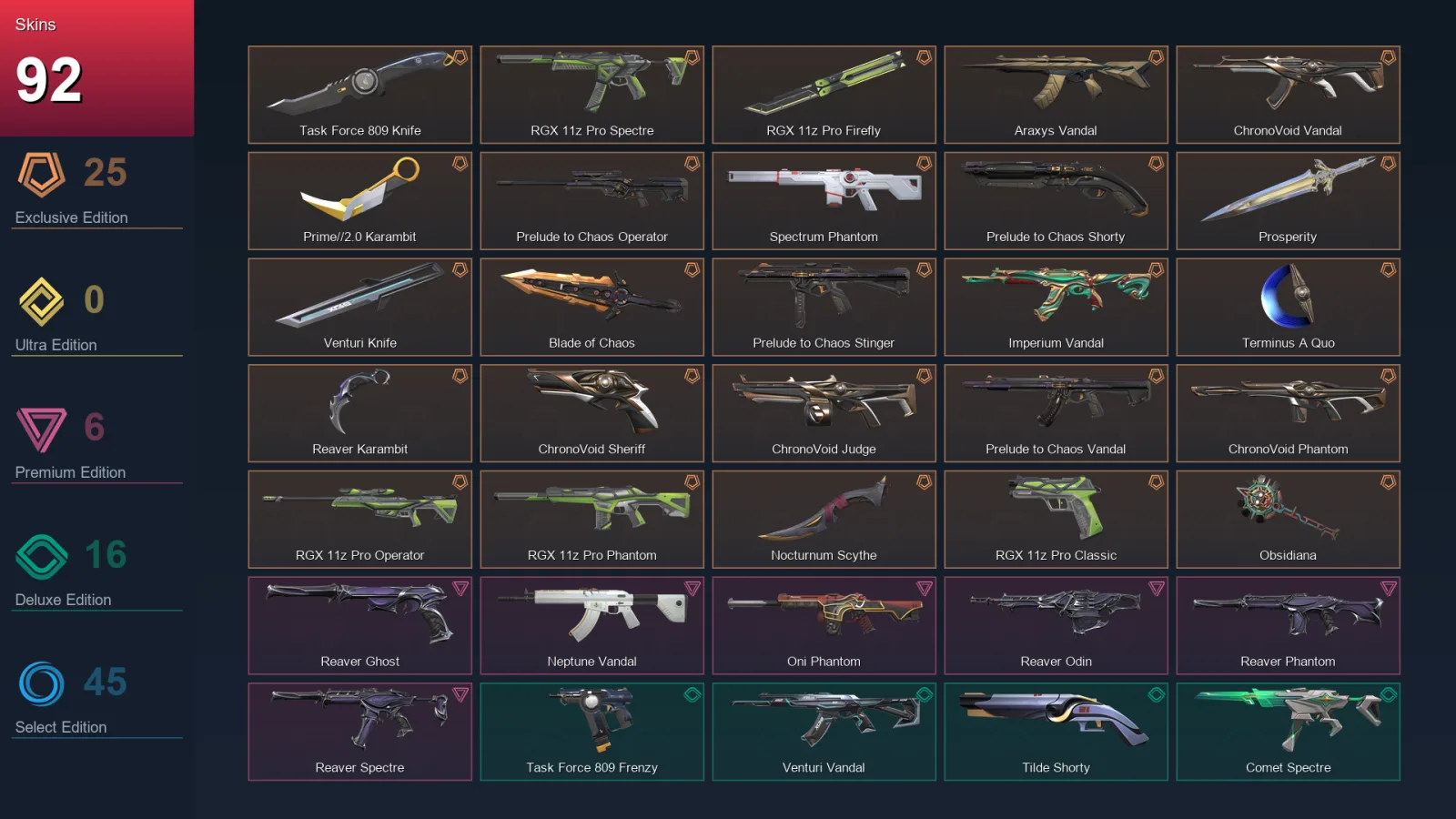 AP | Lv250 | Unranked | 92 Skin | 27 Agent | 128 Buddy