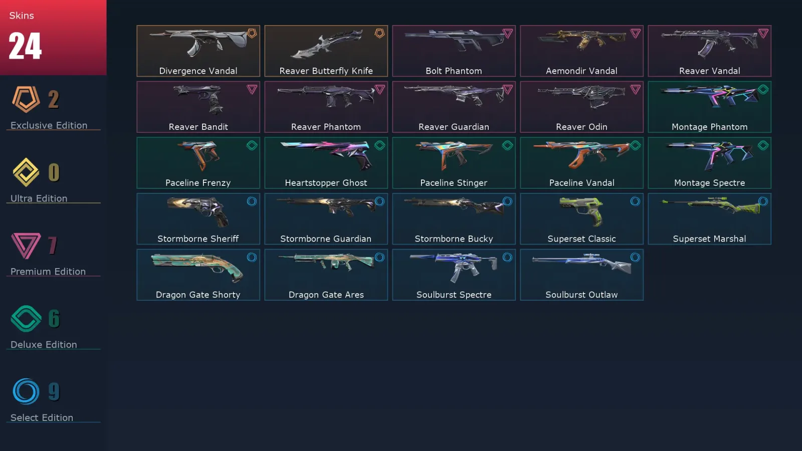 [Valorant] | EU | Level 53 | Platinum 2 | 17 Agents | 24 Skins — Dragon Gate Ares