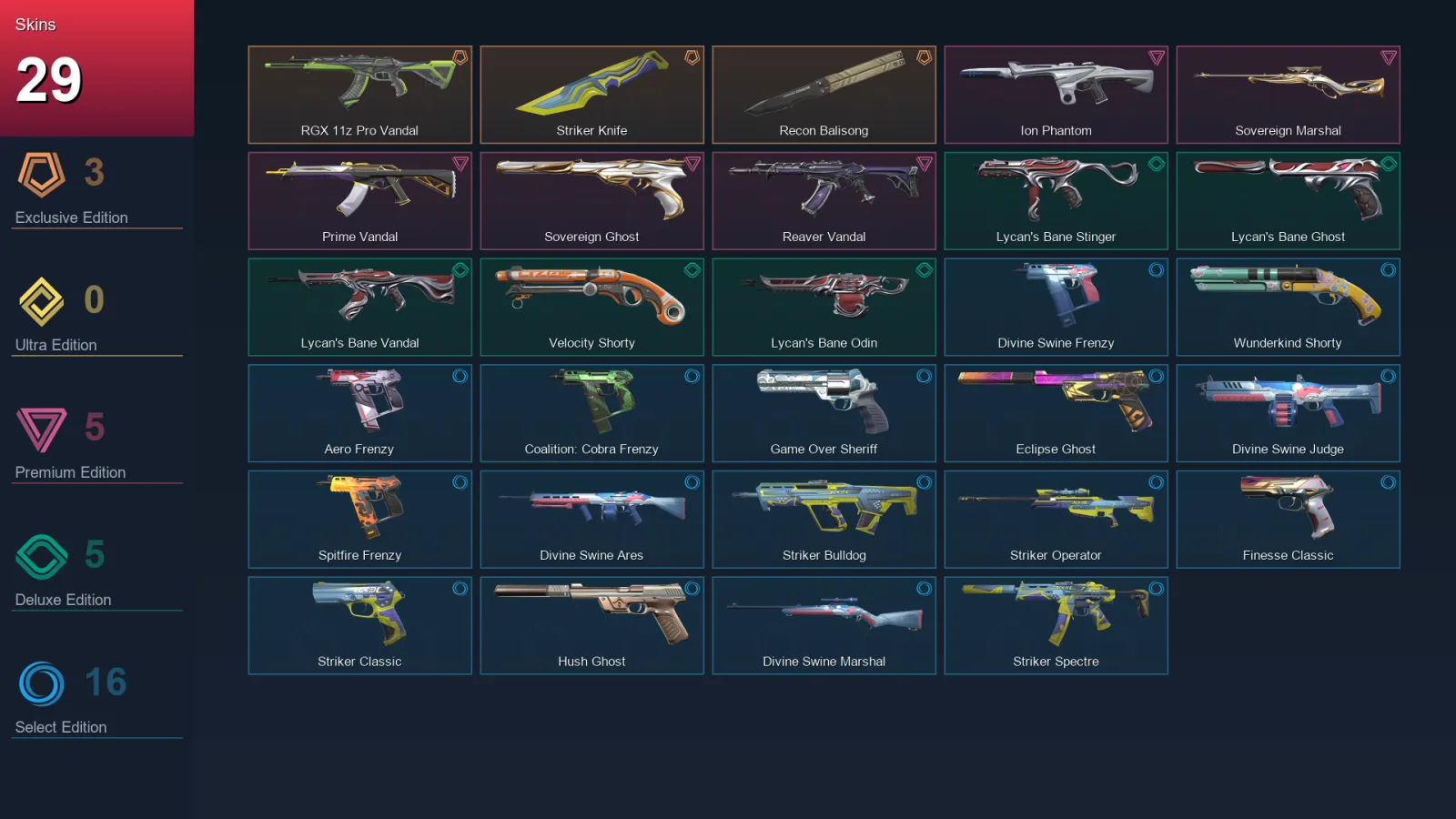 AP | Lv118 | Unranked | 29 Skin | 20 Agent | 55 Buddy