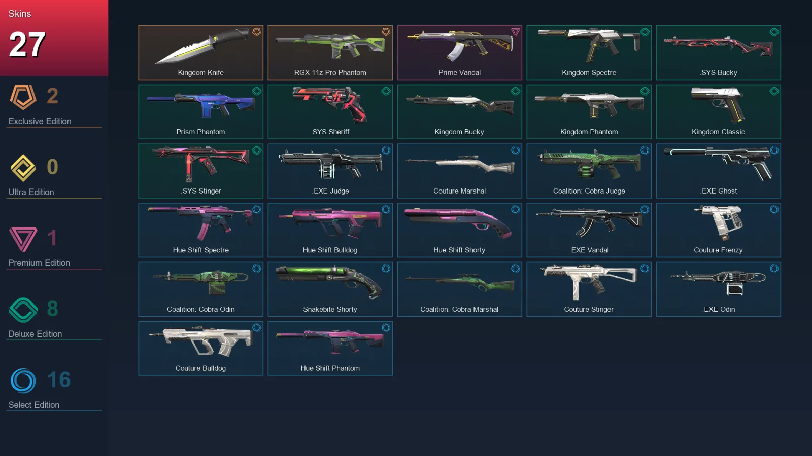 NA | Lv63 | Unranked | 27 Skin | 16 Agent | 37 Buddy