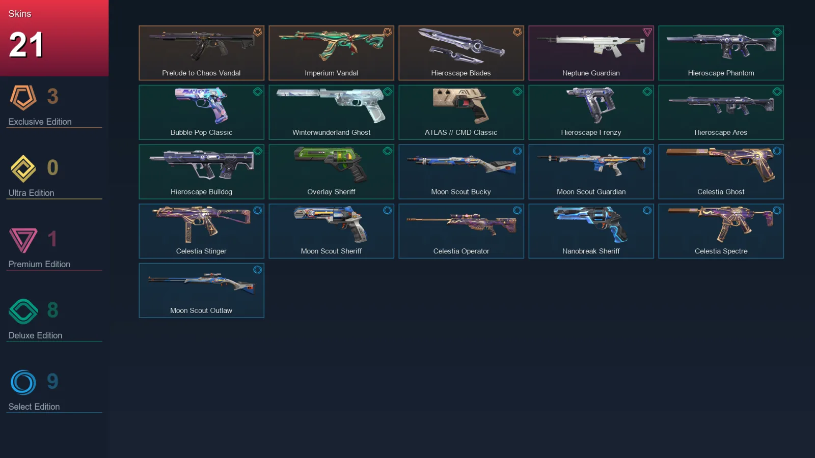 EU | Lv134 | Unranked | 21 Skin | 28 Agent | 50 Buddy