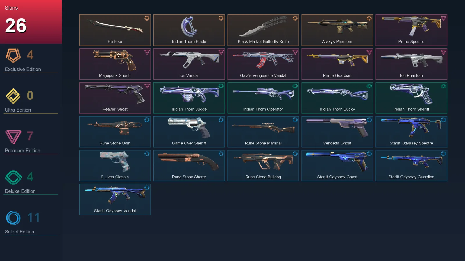 EU | Lv176 | Unranked | 26 Skin | 28 Agent | 79 Buddy