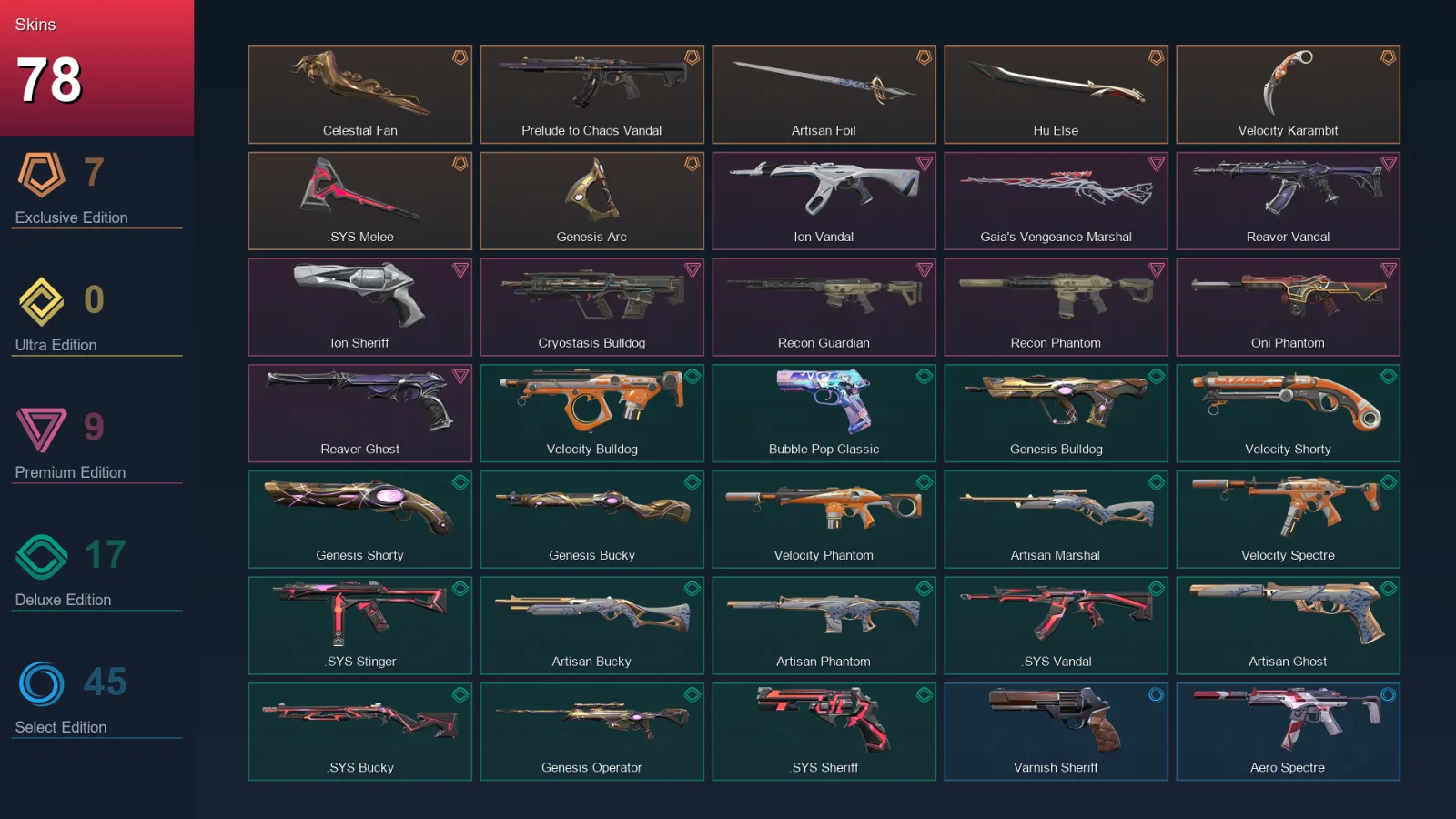 AP | Lv278 | Unranked | 78 Skin | 28 Agent | 122 Buddy — Valorant account