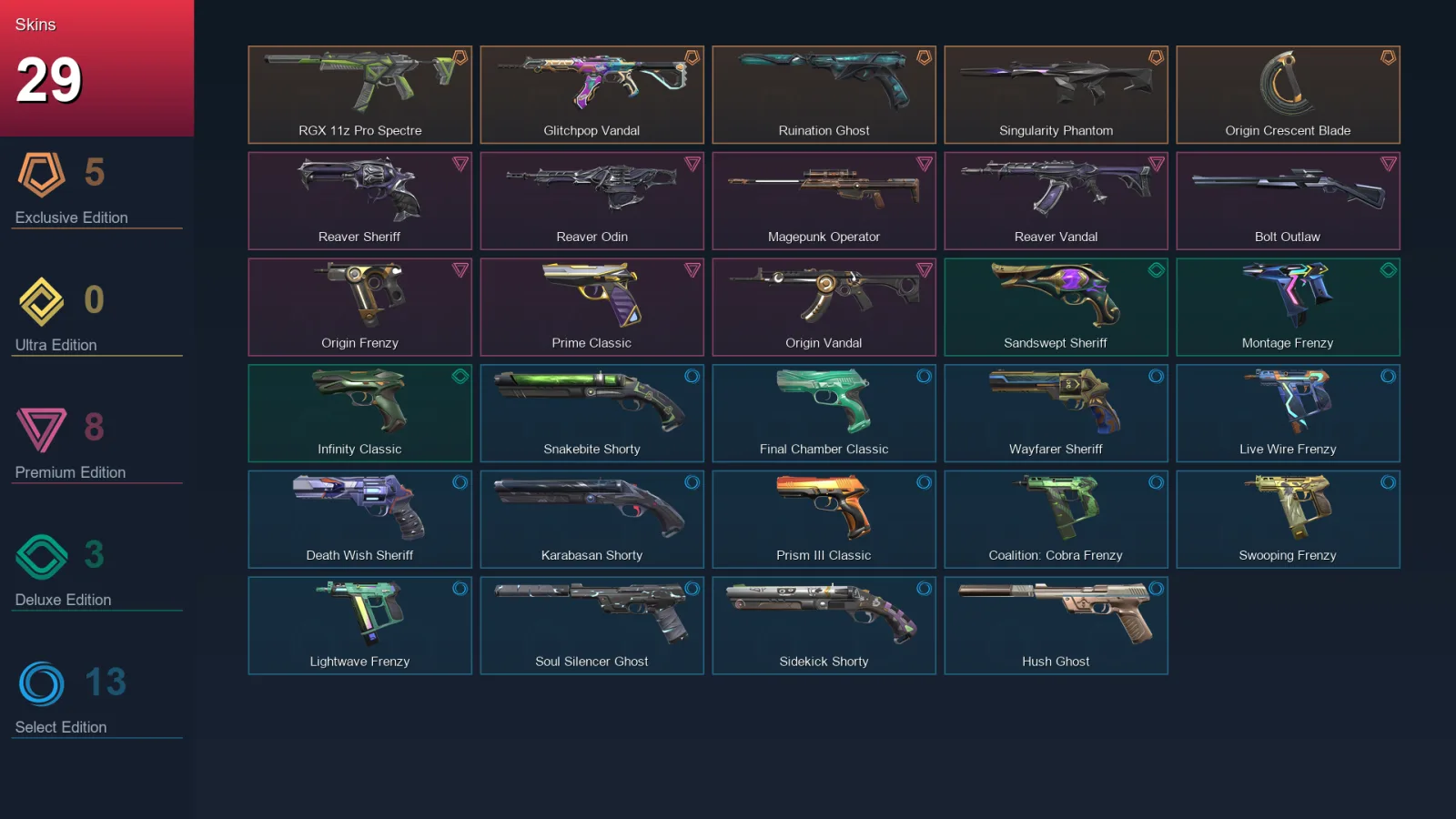 EU | Lv224 | Unranked | 29 Skin | 29 Agent | 84 Buddy