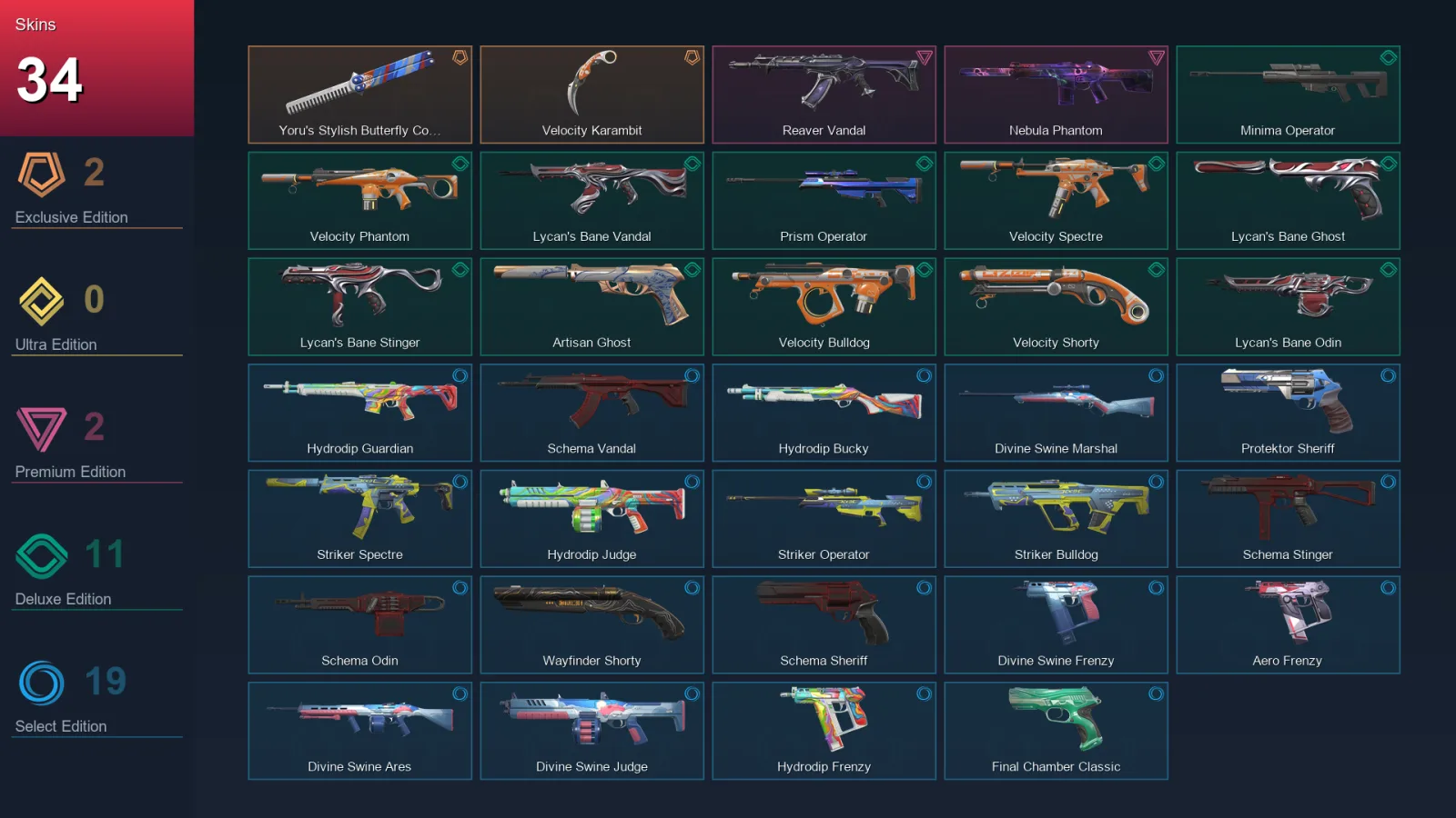 NA | Lv123 | Unranked | 34 Skin | 21 Agent | 66 Buddy
