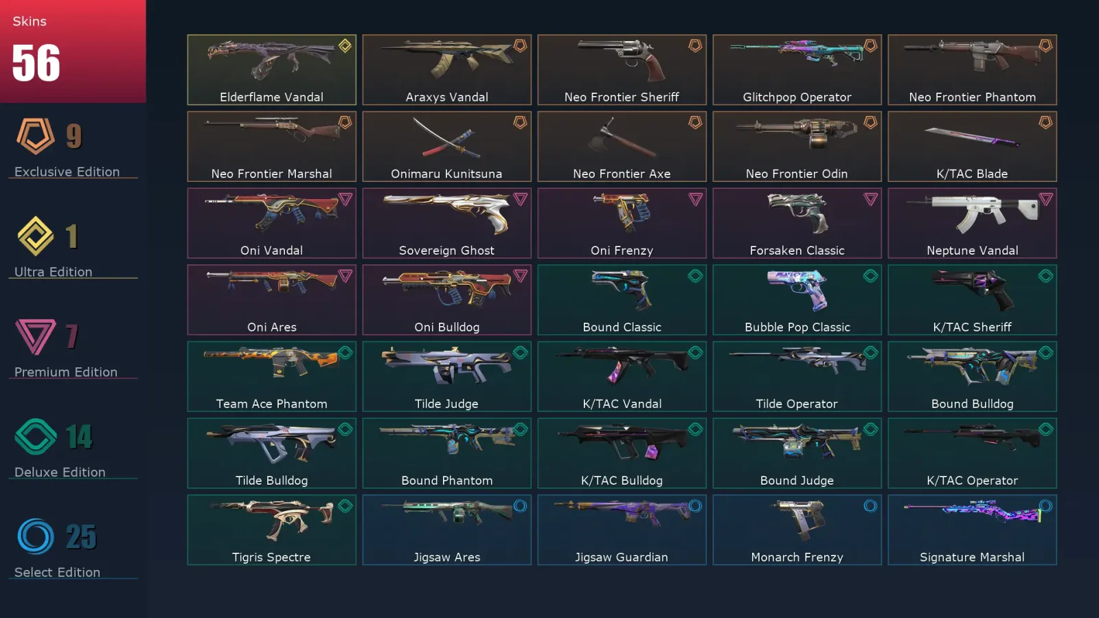 [Valorant] | EU | Level 172 | 28 Agents | 56 Skins