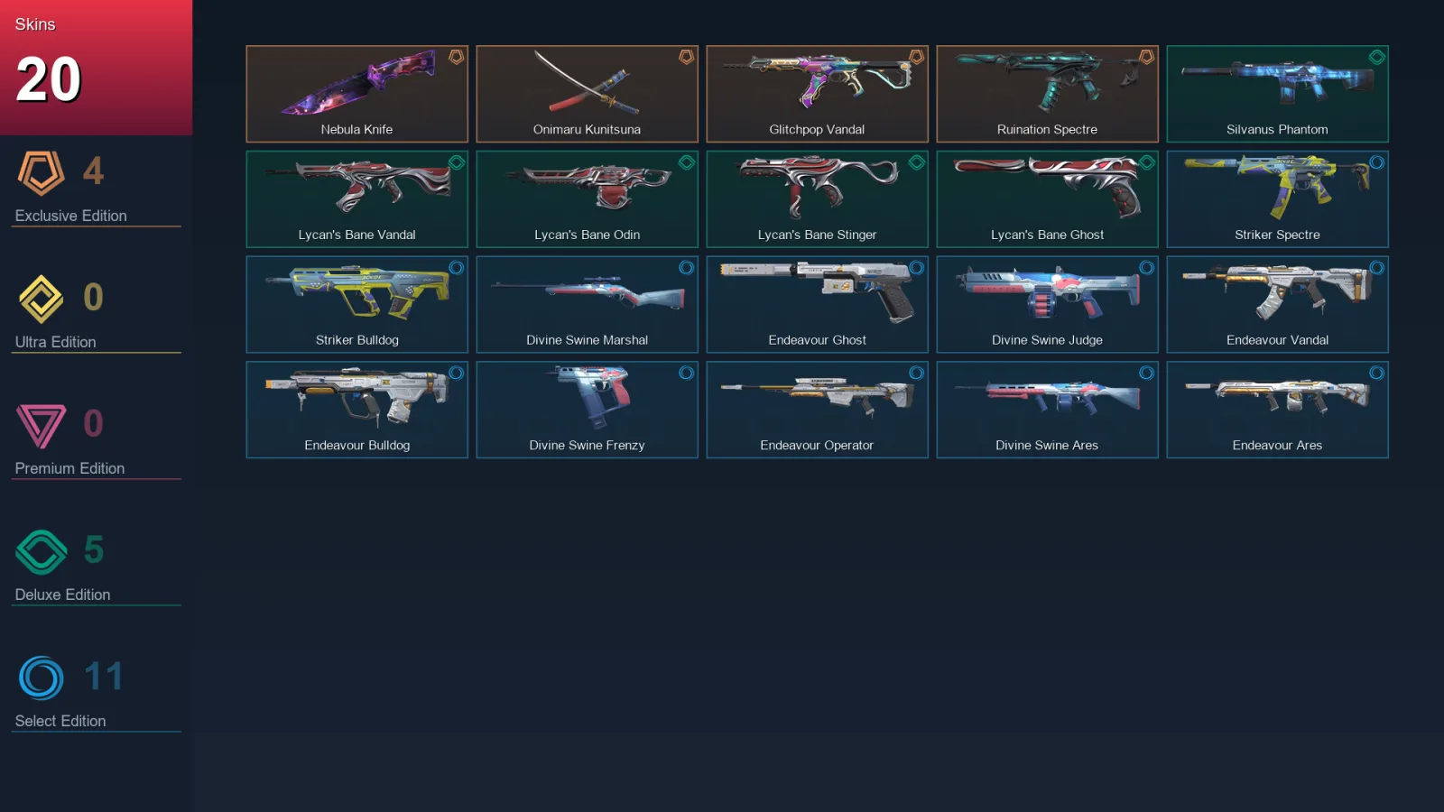 EU | Lv26 | Unranked | 20 Skin | 8 Agent | 11 Buddy