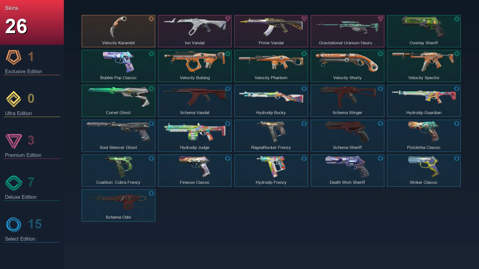 AP | Lv185 | Unranked | 26 Skin | 28 Agent | 75 Buddy